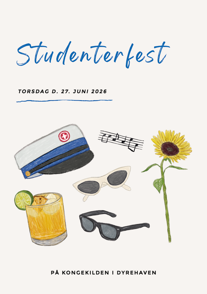 
                Denne festlige invitation, indkapsler glæden ved studentertiden for de blå huer. Med håndtegnede illustrationer og sjove skrifttyper, sættes scenen til din studenterfest. Ønsker du at skabe en rød tråd til din studenterfest, har vi bordkort, menukort, velkomstskilte, gæstebøger og meget mere.                